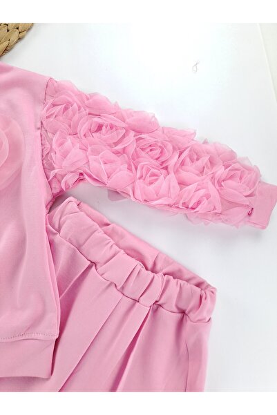 Butik Girl's Two Thread Me Transitional Tracksuit Set Rose Detailed Without Embroidery Premium Quality