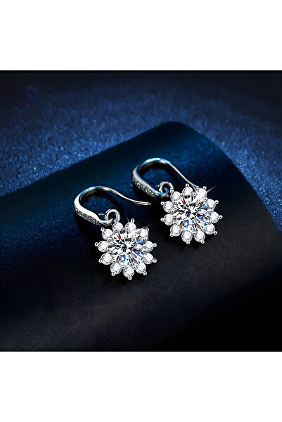 BUNILU Cercei din argin cu moissanit – design elegant tip floare