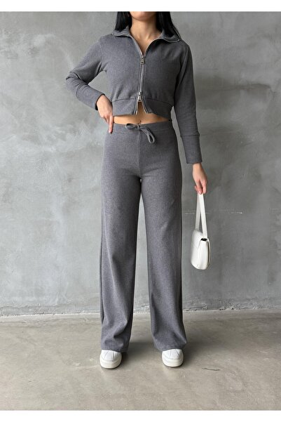 EYLANA Women's Double Zipper Selanik Fabric Tracksuit Set