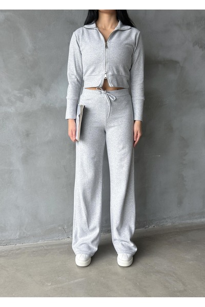 EYLANA Women's Double Zipper Selanik Fabric Tracksuit Set