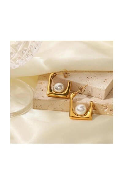 bies butik أقراط لؤلؤ طراز فرنسي من الفولاذ المقاوم للصدأ