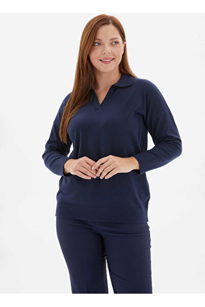 Selen Polo Yaka Düz Lacivert Kadın Bluz 25KSL8238