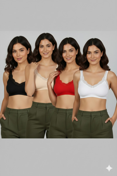 EcoFit Women's Straped Lace Bustier with Padded 4-Piece Economic Pack