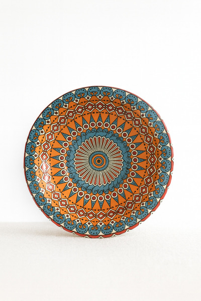 ATAGİFT HEDİYELİK طقم 6 قطع من حاملات الأكواب المعدنية بنمط ماندالا عرقي برتقالي وأزرق - غير قابلة للكسر (شحن مختلط)