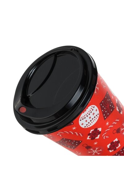 OEM Red plastic thermos mug with Christmas ornaments, 500 ml