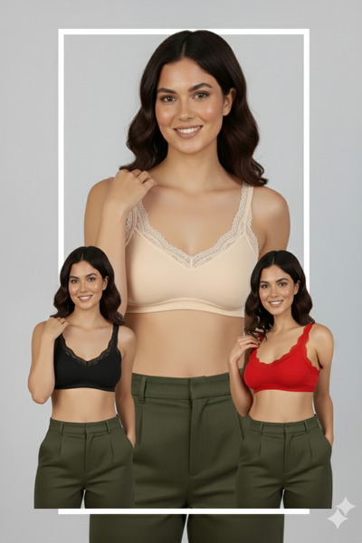 EcoFit Women's Cord Strap Lace Bustier with Padded 3-Piece Economic Pack