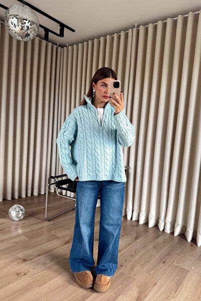 Sue Store Πουλόβερ με φερμουάρ Baby Blue