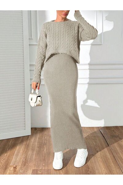 Jinx Wear Fashion Women's Acrylic Solid Color Off Shoulder Sweater and Knit Dress Set