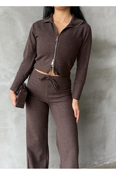 EYLANA Women's Double Zipper Selanik Fabric Tracksuit Set