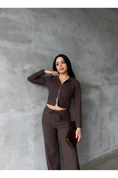 EYLANA Women's Double Zipper Selanik Fabric Tracksuit Set