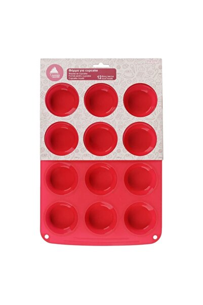 OEM Red silicone mold for 12 cupcakes 34x24cm