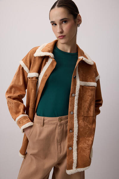 Touché Privé Suede Shirt with Plush Detail