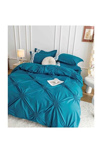 MHR Bedding set for two, finet, 6-piece Elegant Deluxe with heart pleat embroidery, blue, 230x250 cm
