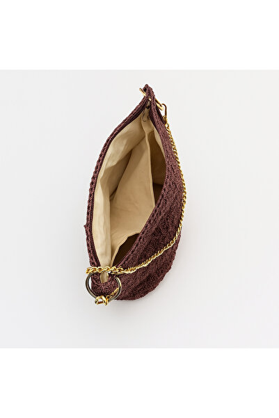 BUNILU Brown crocheted purse, gold chain strap, handmade