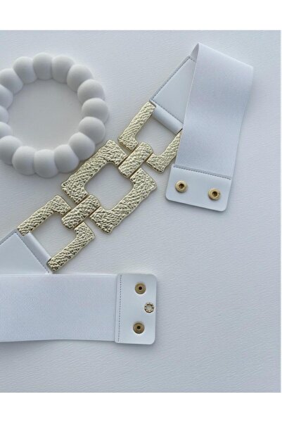 MODAM HİFA Gold Buckle Elastic Belt Dress Belt Shirt Belt Waist Belt Body Belt