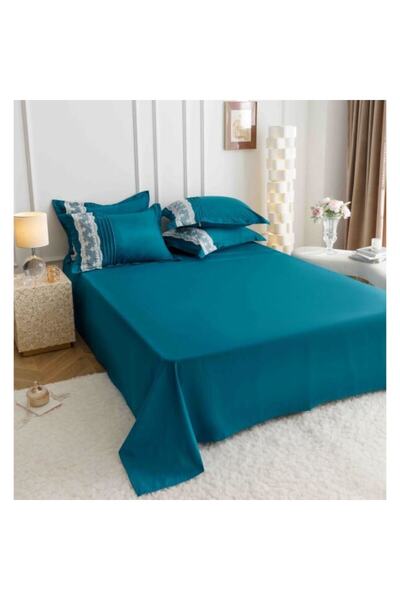 MHR Bedding set for two, finet, 6-piece Elegant Deluxe with heart pleat embroidery, blue, 230x250 cm