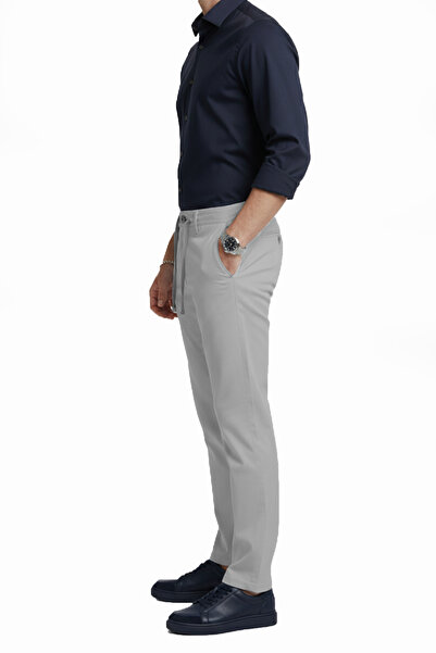 DeepSEA Men's Gray Flexible Fabric Slim Fit Elastic Waist Casual Sports Trousers 2601070