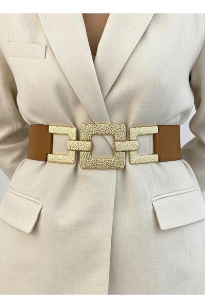 MODAM HİFA Gold Buckle Elastic Belt Dress Belt Shirt Belt Waist Belt Body Belt