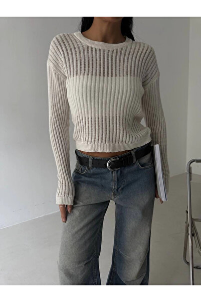 ZENGEZUR MALL Mtxdpn Knitwear Transparent Blouse White (220934) (Size: Standard)