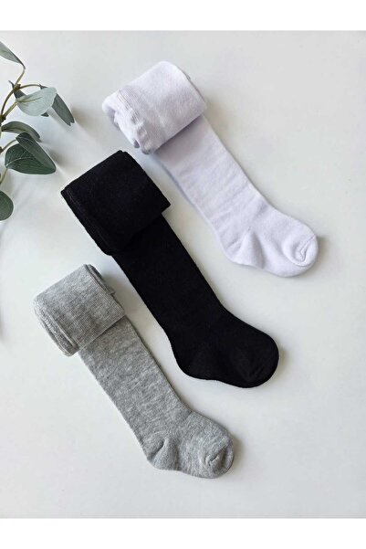 Baharda Nova جوارب طويلة قطنية للأطفال باللون الأبيض والأسود والرمادي، مجموعة من 3 قطع / للبنات والأولاد والأطفال من الجنسين