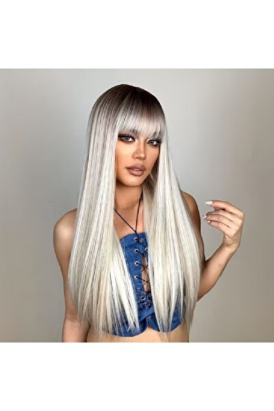 animis beauty Light Blonde Wig, Premium synthetic fiber with a wavy look, long straight hair, with bangs