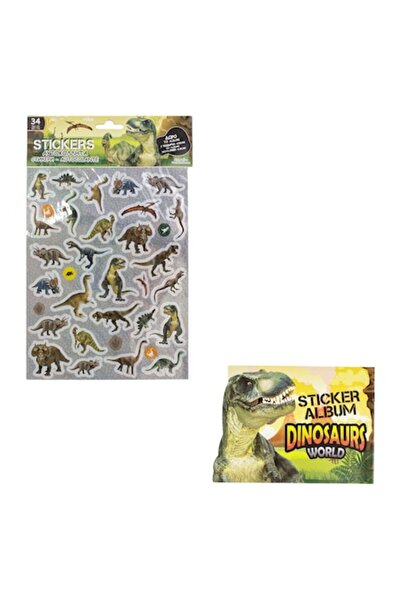 OEM Set de stickere cu dinozauri și album - 34 buc.
