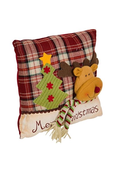 OEM Pernă decorativă de Crăciun - Patchwork roșu și bej, 33x33 cm, "Crăciun f...