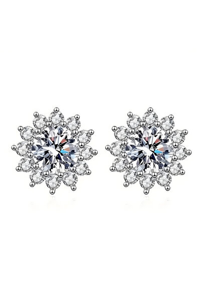 BUNILU Cercei din argint model floare, cu pietre din zirconiu