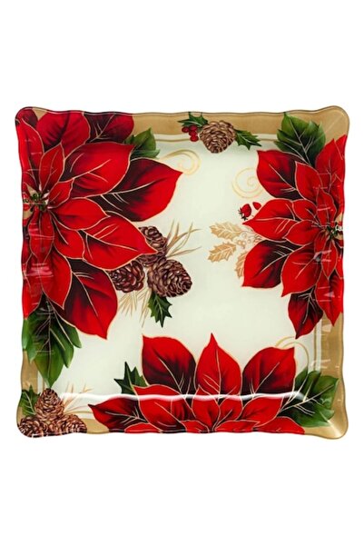 OEM Farfurie de sticlă de Crăciun cu fructe de pădure și vâsc 17x17cm