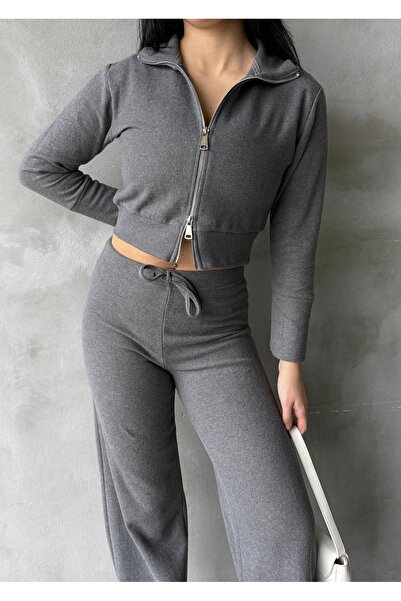 EYLANA Women's Double Zipper Selanik Fabric Tracksuit Set