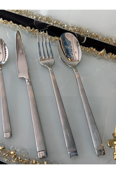 LOKMAN ZÜCCACİYE Nehi̇r Maria 72 Pieces for 12 People 18/10 Steel Striped Model Cutlery Set (with Cardboard Box)