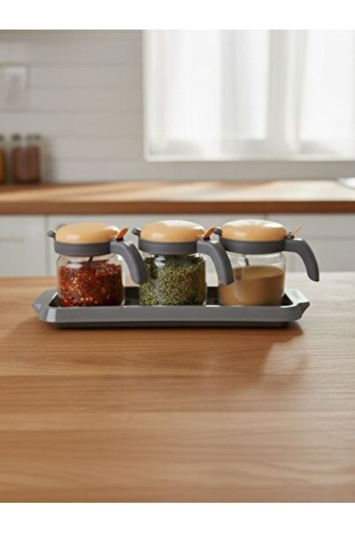 Yerli Spice Jar Set with Lid, Spoon and Handle Orange (3X425 ml)