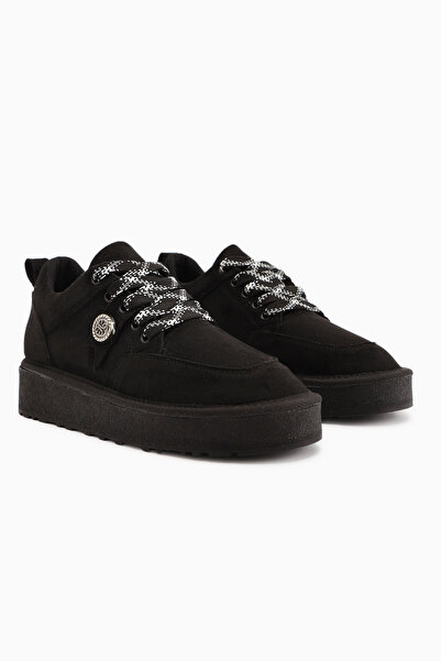 Limoya Serina Black Suede Lace-Up Women's Casual Shoes