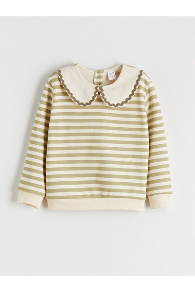 LC Waikiki Peak New Season Peter Pan collar Striped Girls' Sweatshirt