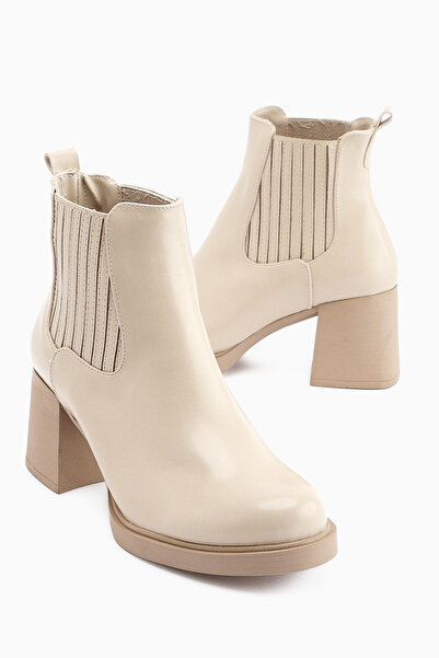 Limoya Marya Beige Elastic Women's Heeled Boots