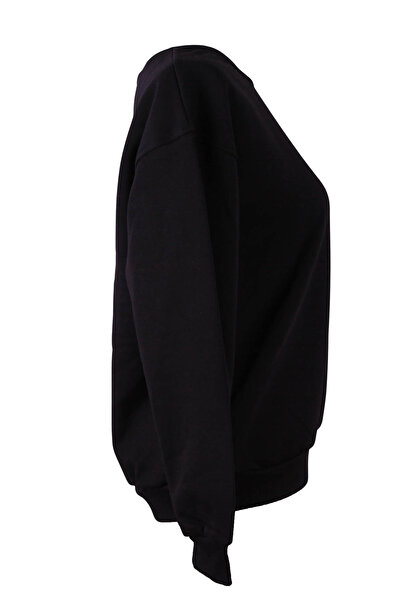 trender 3 İp Ş Fleece-Lined O Neck Black Women's Sweatshirt 26Kdt1000008