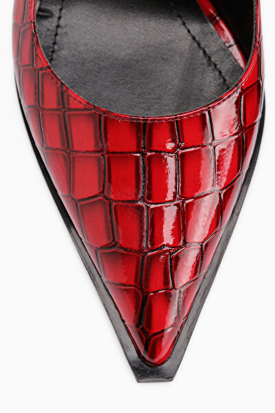 Limoya Lucy Burgundy Crocodile Thick Heeled Shoes Women's Stiletto