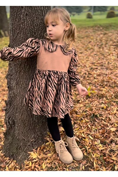 Alvadonna Zebra Patterned Girls' Dress with Bow