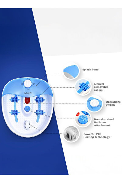 DLC Foot Spa Massager with Heat, Bubble & Roller Massage – White & Blue