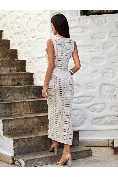 Jinx Wear Fashion A Lace-Like Knit Long Knitwear Dress for Women Bohemian Alacati Trend Perfect for Beach Vacation