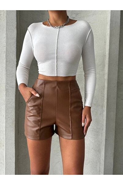 ZENGEZUR MALL Mtxdpn Leather Shorts with Segmented Pockets Tan W26312 (232449) (Size: m)