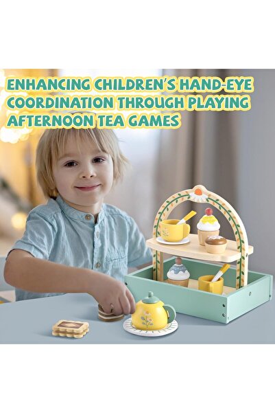 lil munchkins Wooden Tea Party Set for Toddlers with Dessert Stand