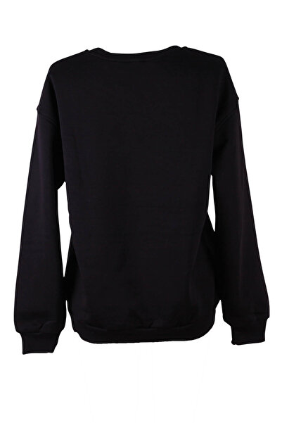 trender 3 İp Ş Fleece-Lined O Neck Black Women's Sweatshirt 26Kdt1000008