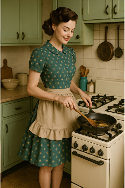 Hubb Kitchen Apron Waterproof Vintage Latte Color Ruffled