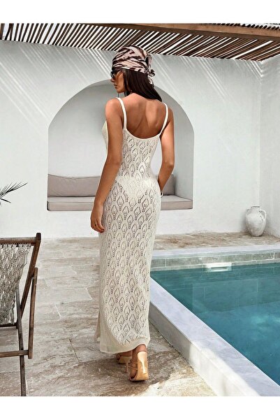 Jinx Wear Fashion A Lace-Like Knit Long Knitwear Rope Strap Dress for Women Trend Perfect for Alacati Beach Vacation