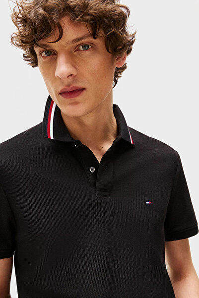 Tommy Hilfiger Mens Black Regular Fit Signature Collar Polo Shirt