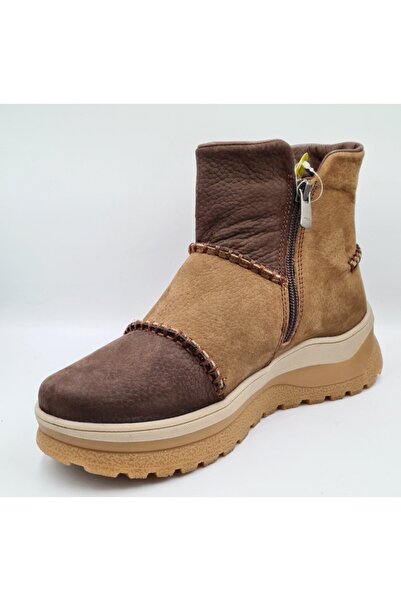 Mammamia D25KB-4090 Kahve Fındık Nubuk Hakiki Deri Kadın Günlük Fermuarlı Bot