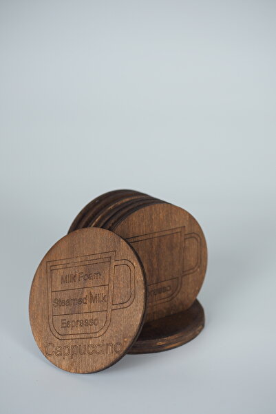 Bel&Co Home Coffee-Themed Set of 6 Wooden Coasters – Espresso/Latte/Cappuccin...