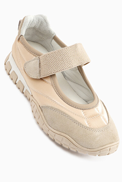 Limoya Nora Beige Fur Velcro Sports Ballerinas
