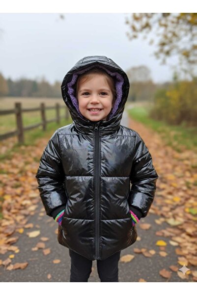 DUBLİNO KİDS Shiny Inside Purple Fur Water and Windproof Girl's Coat